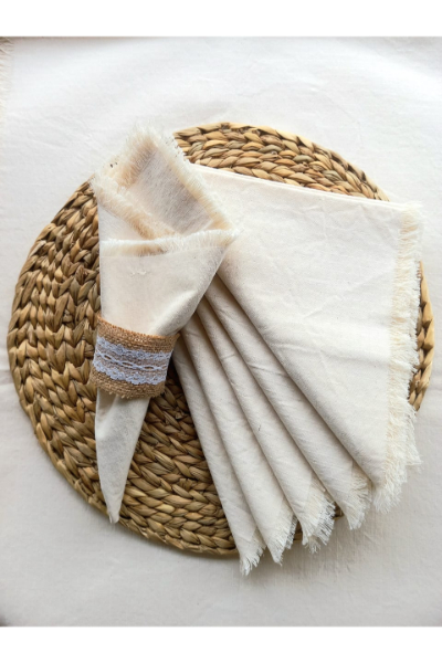 Grey Cloth Fringed Napkin - Set of 6